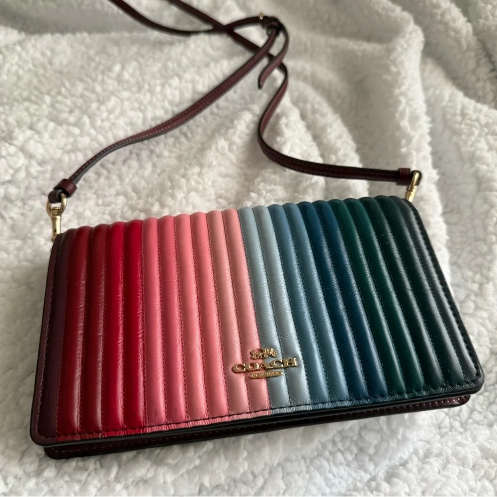 Coach Anna Foldover crossbody clutch with linear rainbow quilting - Picture 2 of 10